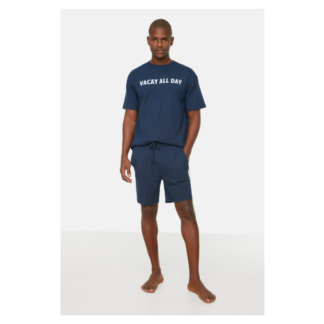 Trendyol Navy Regular Fit Printed Pajamas Set