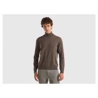 Benetton, Brown Turtleneck In Pure Merino Wool