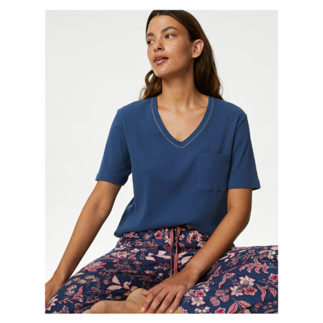 Růžovo-modré dámské květované pyžamo Marks & Spencer