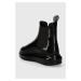 Kožené kotníkové boty Karl Lagerfeld KAPRI KC dámské, černá barva, na plochém podpatku, KL62540S
