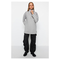 Trendyol Gray Zipper Detail Diver/Scuba Plain Knit Sweatshirt