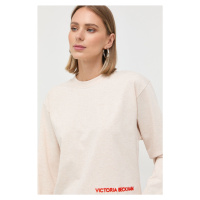 Bavlněné tričko s dlouhým rukávem Victoria Beckham béžová barva
