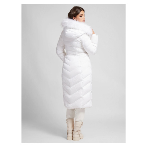 Bílý dámský prošívaný kabát s odepínací kapucí Guess Caterina | Modio.cz