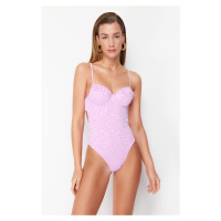 Trendyol Pink V-Neck Tie-Up Regular Swimsuit