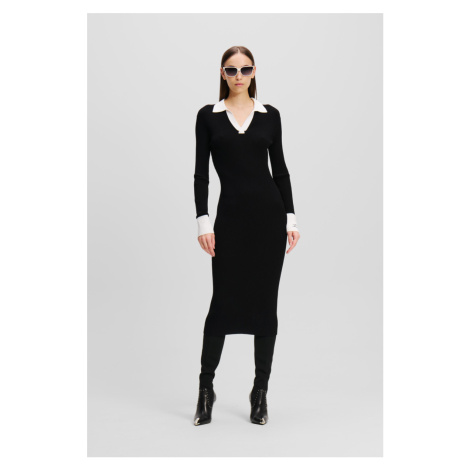Šaty karl lagerfeld lslv polo knit dress black
