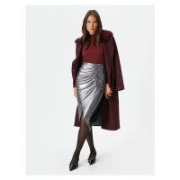 Koton Melis Ağazat X - Metallic Shiny Double Breasted Midi Skirt With Slit And Drape Detailed