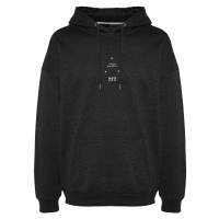 Trendyol Anthracite Oversize/Wide-Fit Hooded Space Printed Fleece Sweatshirt