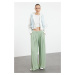 Trendyol Mint Modal Soft Fabric Wide Leg Pleated Knitted Trousers