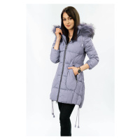 Prošívaná dámská zimní bunda ve vřesové barvě s kapucí (7690)