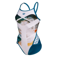 Dámské plavky arena planet swimsuit super fly back white/blue cosmo