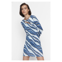 Mini pletené šaty Trendyol Blue Printed Bodycon