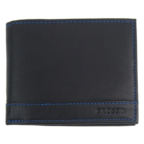 Grosso Kožená černá pánská peněženka s modrou nití v krabičce Černá