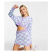 COLLUSION knitted checkerboard cardigan co-ord in lilac and blue-Multi