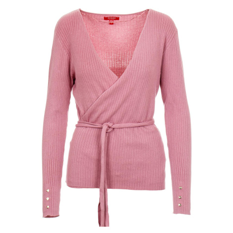 Guess dámský růžový žebrovaný zavinovací svetr janet