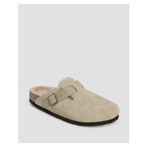 Béžové Dámské Vlněné Pantofle Birkenstock Boston Shearling Narrow