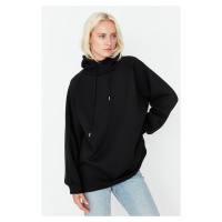 Trendyol Black Hooded Oversize Raised Knitted Sweatshirt