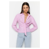 Trendyol Pink Collar Detailed Poplin Shirt