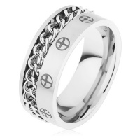Prsten z oceli 316L, stříbrná barva, řetízek, křížky v kruzích