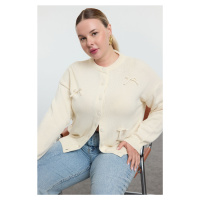 Trendyol Curve Ecru Bow Detailed Crew Neck Knitwear Cardigan