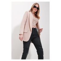 Trend Alaçatı Stili Women's Beige Shawl Inner Lined Jacket