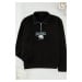 Trendyol Black Oversize/Wide Cut Animal Embroidered High Collar Zippered Sweatshirt