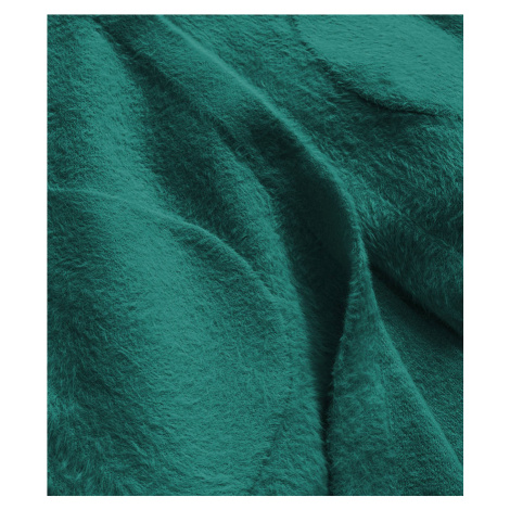 Dlouhý zelený vlněný přehoz přes oblečení typu "alpaka" s kapucí (908) Made in Italy