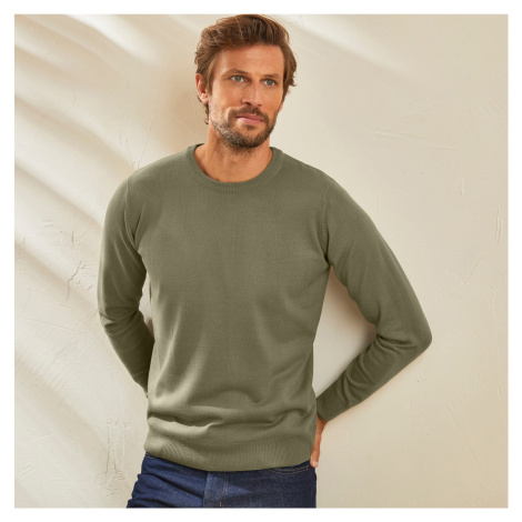 Blancheporte Jednobarevný pulovr s kulatým výstřihem zelená