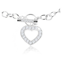 Stříbrný náhrdelník 925, masivní řetízek, zirkonová kontura srdce
