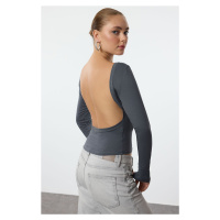 Trendyol Anthracite Deep Backless Fitted Cotton Stretchy Knitted Blouse