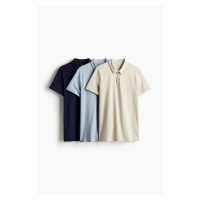 H & M - Tričko's límečkem Slim Fit 3 kusy - modrá