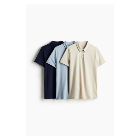 H & M - Tričko's límečkem Slim Fit 3 kusy - modrá H&M