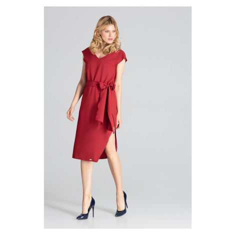 Elegantní šaty s páskem M674 Deep Red Vínová Figl