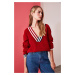 Trendyol Red Collar Striped Knitwear Sweater