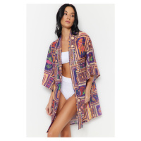 Trendyol Tropical Pattern Mini Woven 100% Cotton Kimono & Kaftan