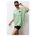 Trendyol Green Oversize Motto Printed Crew Neck Short Sleeve Knitted T-Shirt