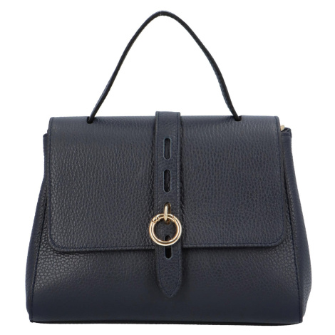 Luxusní dámská kožená kufříková kabelka do ruky Ella, tmavě modrá Delami Vera Pelle