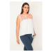 Şans Women's Plus Size White Hole Work Embroidery And Lace Detail Blouse