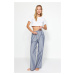 Trendyol Blue Premium Striped Pajama bottoms with fastening detail, wide fit