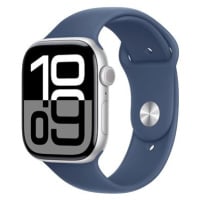 Apple Watch Series 10 42mm Cellular Stříbrný hliník s denimovým sportovním řemínkem - M/L