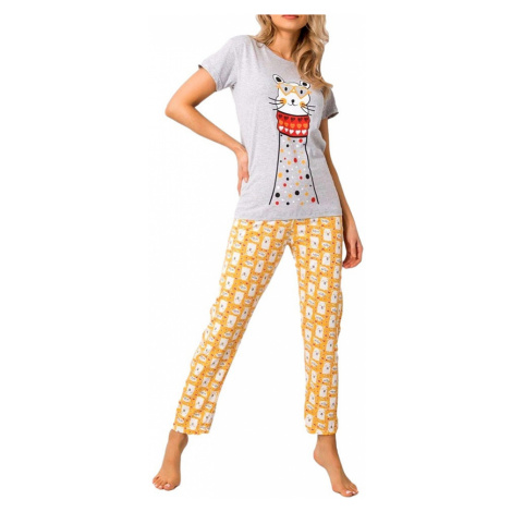 šedo-žluté dámské pyžamo s potiskem lamy