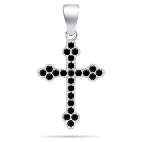 Brilio Silver Stříbrný přívěsek s černými zirkony Křížek PT84WBC