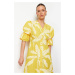 Trendyol Yellow V-Neck Floral Pattern Half Balloon Sleeve Woven Shirt Dress