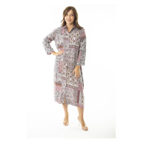 Şans Women's Plus Size Plum Woven Viscose Fabric Long Dress with Buttons at the Front