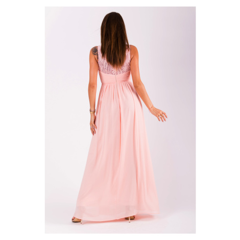 Společenské dámské šaty bez rukávů dlouhé růžové Růžová model 15042527 - EVA&#38;LOLA EVA&LOLA
