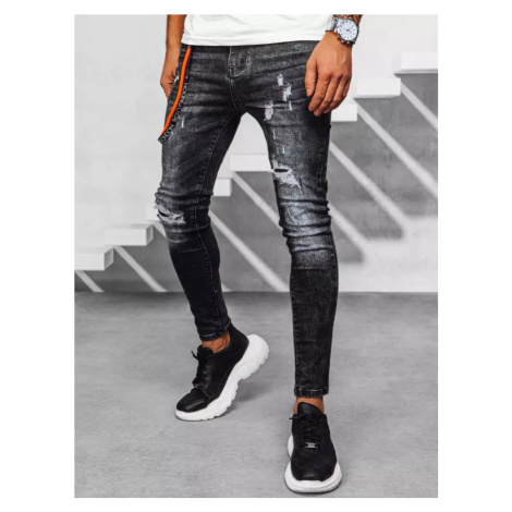 Černé pánské děrované džínové kalhoty Černá BASIC