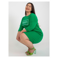 Zelené bavlněné šaty větší velikosti se sloganem