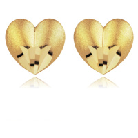 Náušnice ze žlutého 9K zlata - vypouklé strukturované srdce, zkosená špička