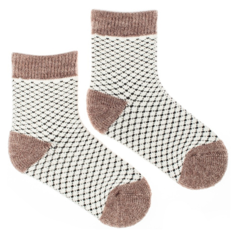 Dětské vlněné ponožky Vlnáč Mřížka hnědá Fusakle