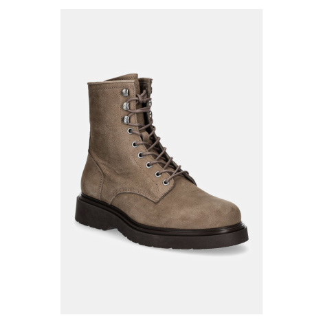 Semišové boty Calvin Klein LACE UP BOOT W/ ZIP SUEDE pánské, béžová barva, HM0HM01576