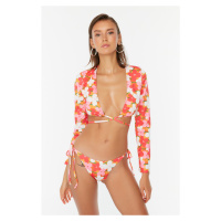 Trendyol Orange Floral Pattern Bikini Bottoms With Tie Detailed